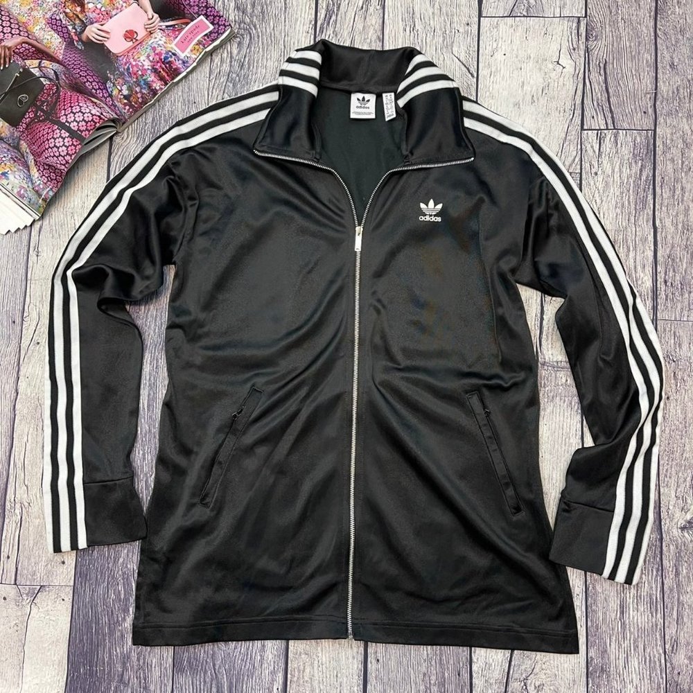Adidas Track Jacket Women's Medium 3 Stripes Black Athletic Full Zip